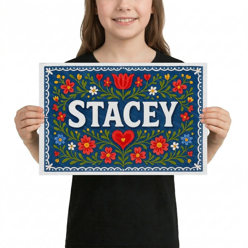 Stacey Name Art - Floral Farmhouse personalized wall print for kids