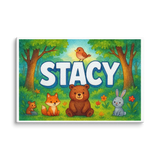 Stacy Name Art - Forest Friends personalized wall print for kids