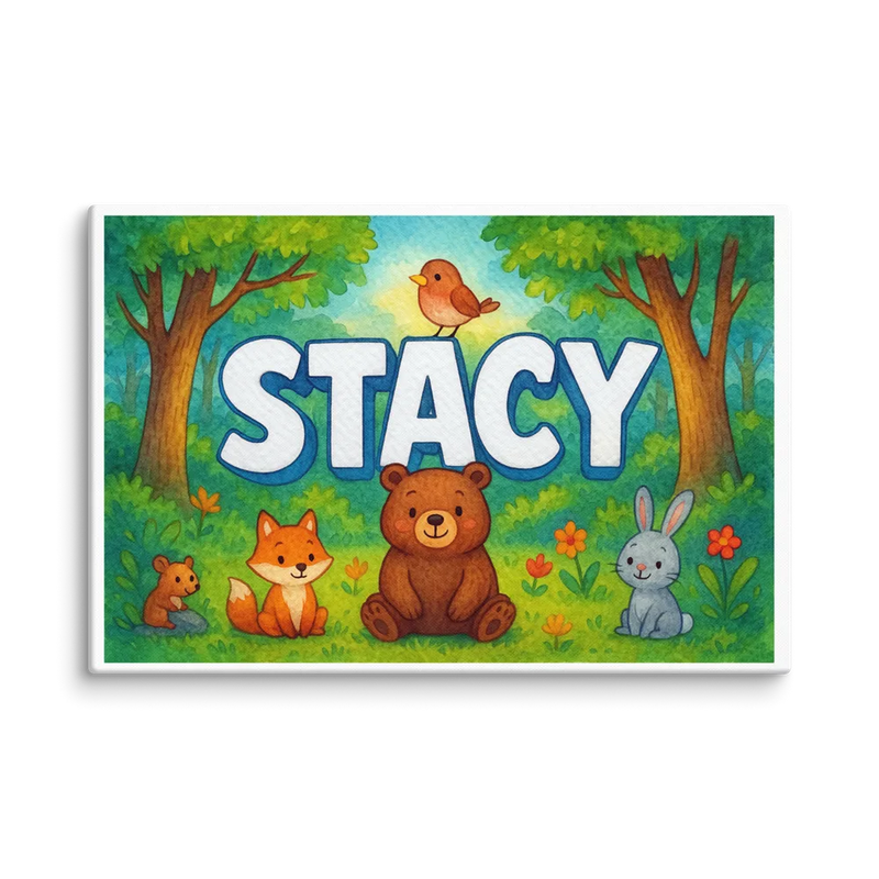 Stacy Name Art - Forest Friends personalized wall print for kids