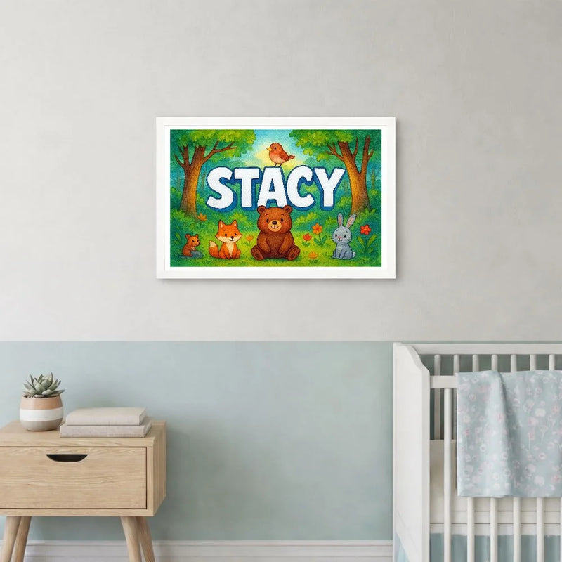 Stacy Name Art - Forest Friends personalized wall print for kids