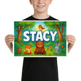 Stacy Name Art - Forest Friends personalized wall print for kids