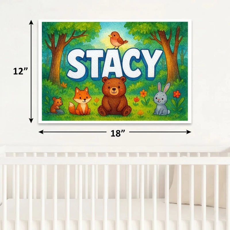 Stacy Name Art - Forest Friends personalized wall print for kids