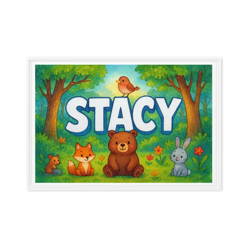 Stacy Name Art - Forest Friends personalized wall print for kids
