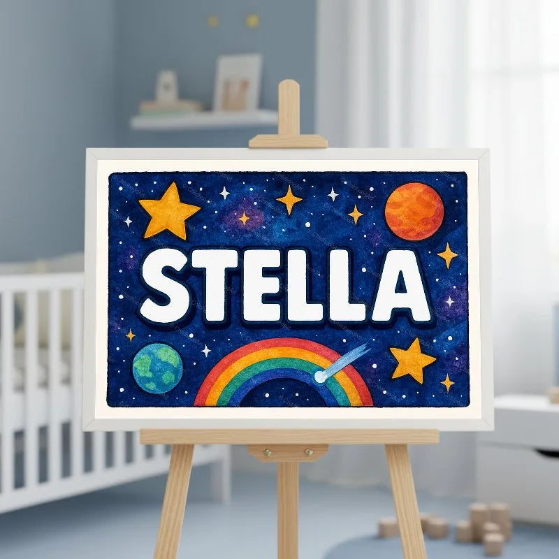 Adventurous personalized space name art for Stella