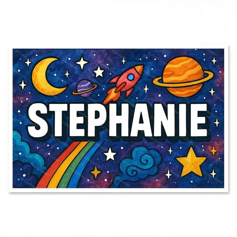 Adventurous personalized space name art for Stephanie