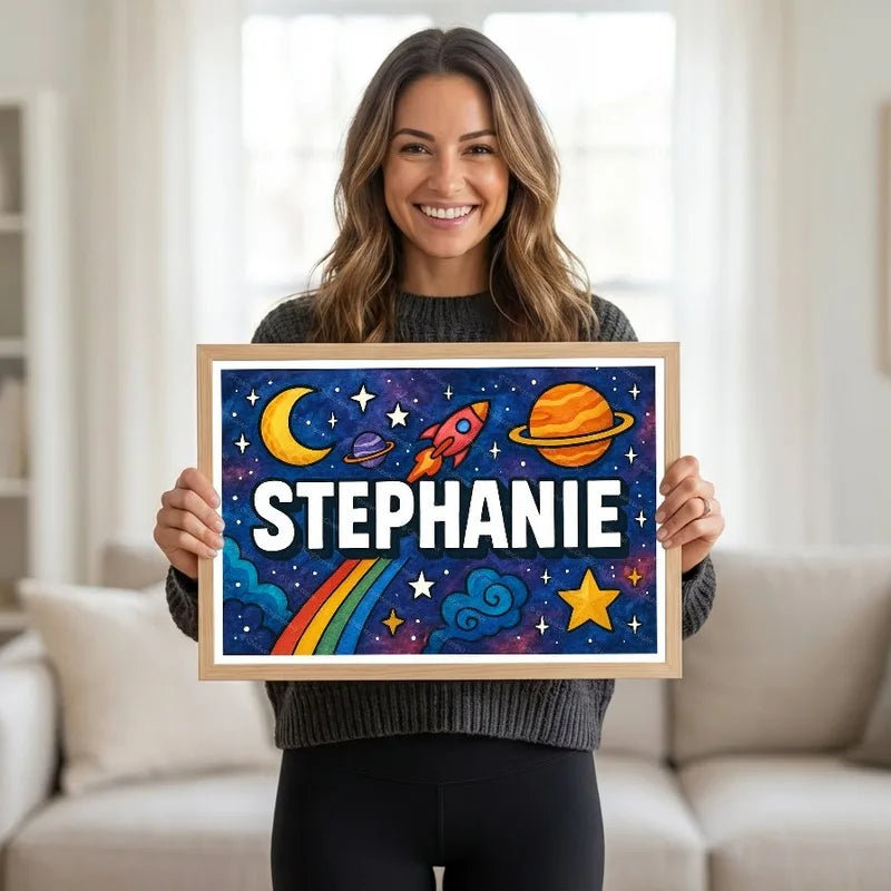 Adventurous personalized space name art for Stephanie