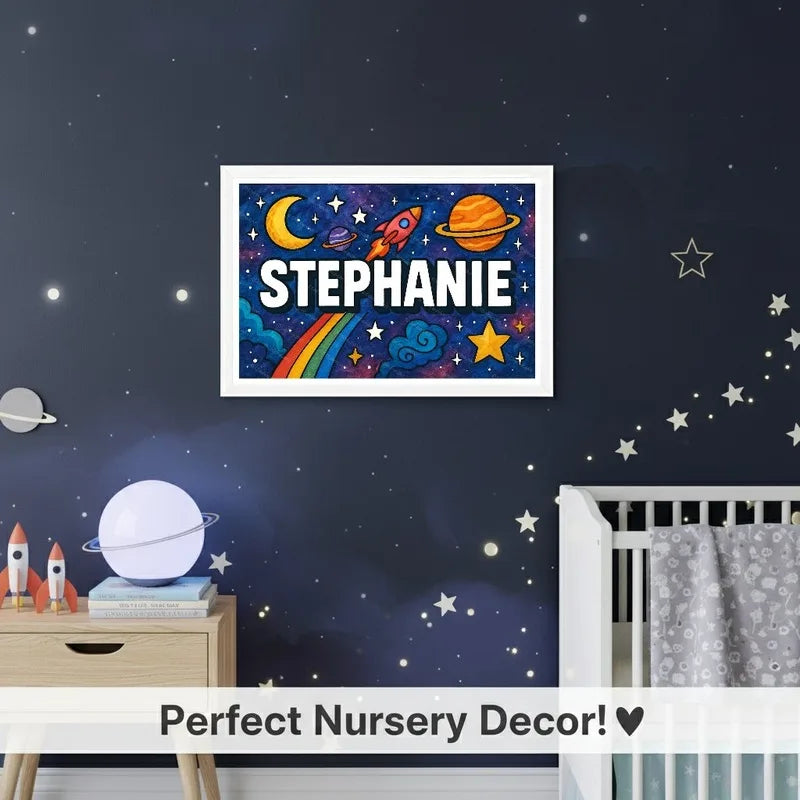 Adventurous personalized space name art for Stephanie
