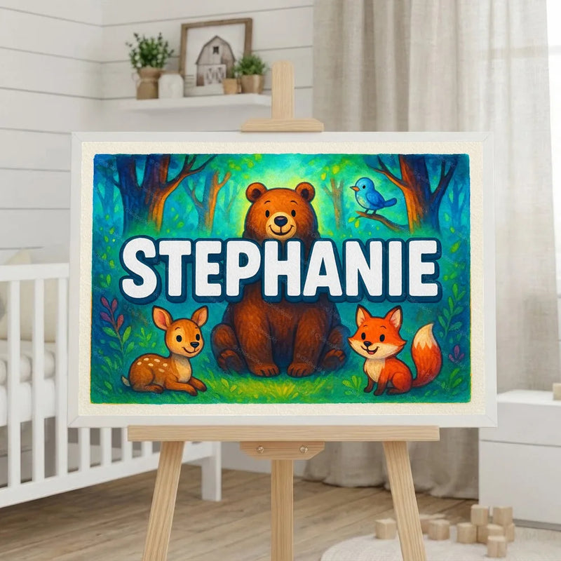 Calm personalized woodland name art for Stephanie