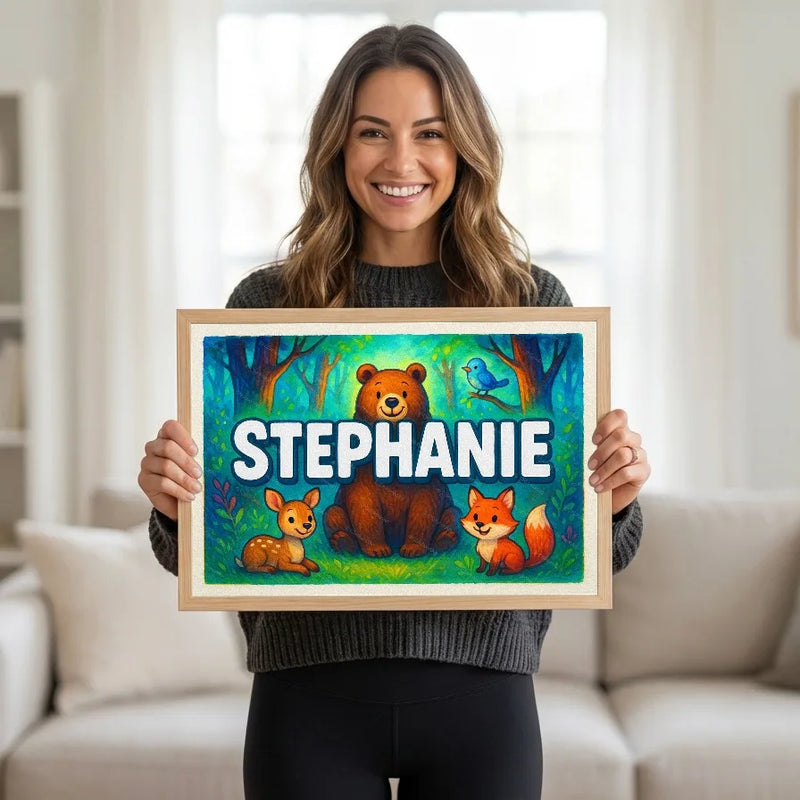 Calm personalized woodland name art for Stephanie