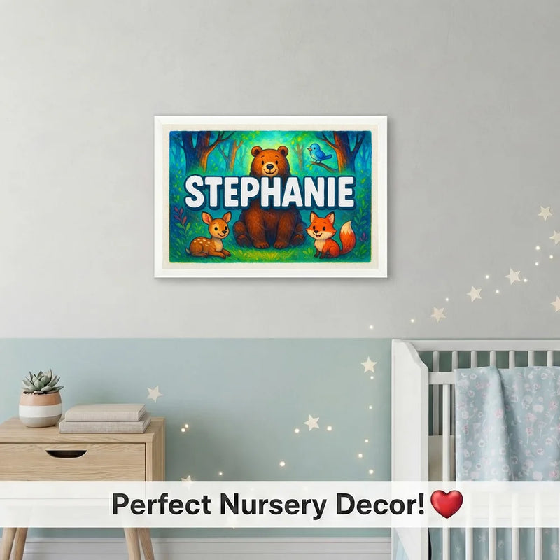 Calm personalized woodland name art for Stephanie