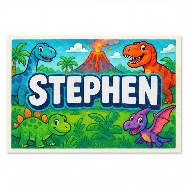 Personalized Stephen name art print in the Dinosaur adventure style
