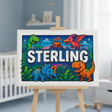 Sterling Name Art - Dinosaur Adventure personalized wall print for kids