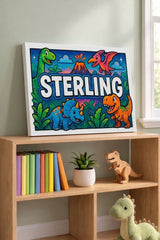 Sterling Name Art - Dinosaur Adventure personalized wall print for kids