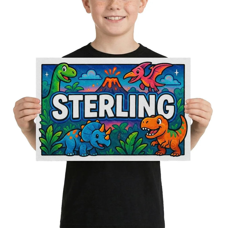Sterling Name Art - Dinosaur Adventure personalized wall print for kids
