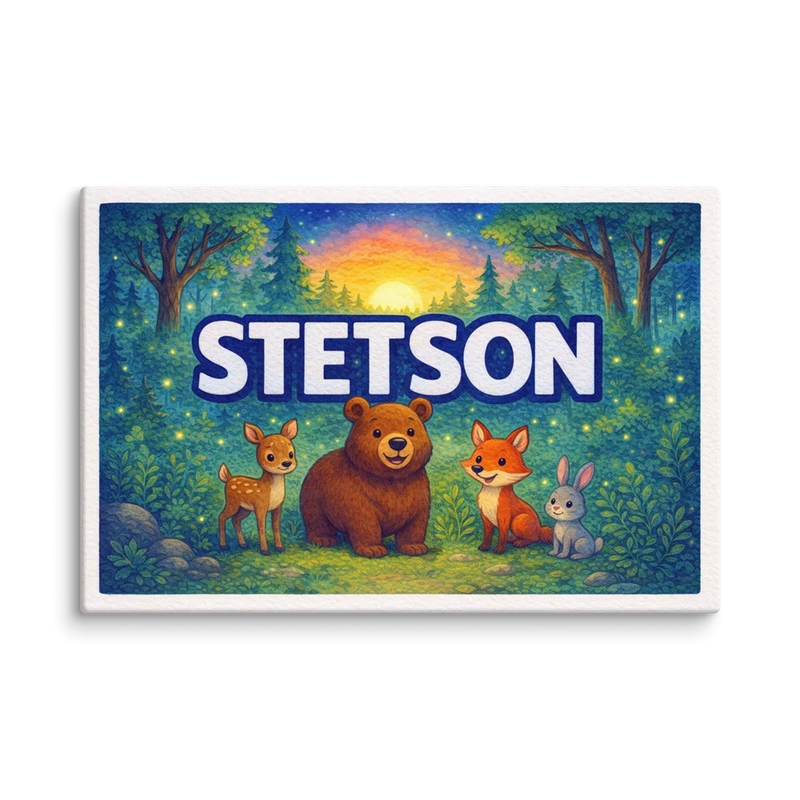 Stetson Name Art - Forest Friends personalized wall print for kids