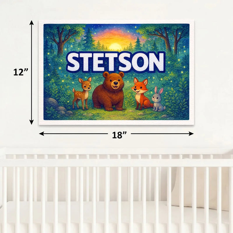 Stetson Name Art - Forest Friends personalized wall print for kids