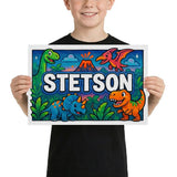Stetson Name Art - Dinosaur Adventure personalized wall print for kids