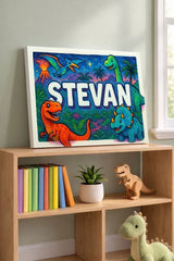 Stevan Name Art - Dinosaur Adventure personalized wall print for kids
