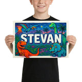 Stevan Name Art - Dinosaur Adventure personalized wall print for kids