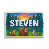 Steven Name Art - Forest Friends personalized wall print for kids