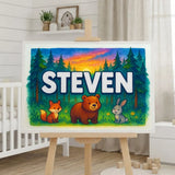Steven Name Art - Forest Friends personalized wall print for kids