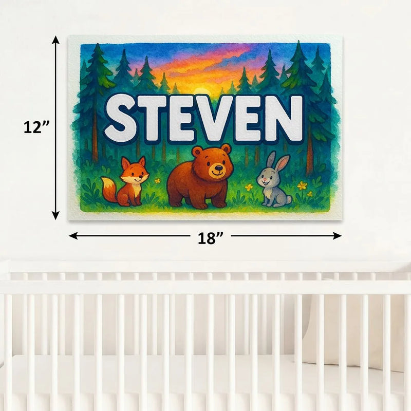 Steven Name Art - Forest Friends personalized wall print for kids