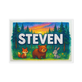 Steven Name Art - Forest Friends personalized wall print for kids