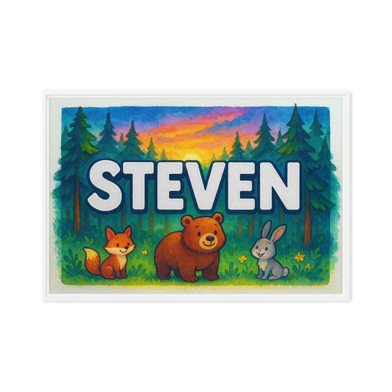 Steven Name Art - Forest Friends personalized wall print for kids