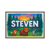 Steven Name Art - Forest Friends personalized wall print for kids
