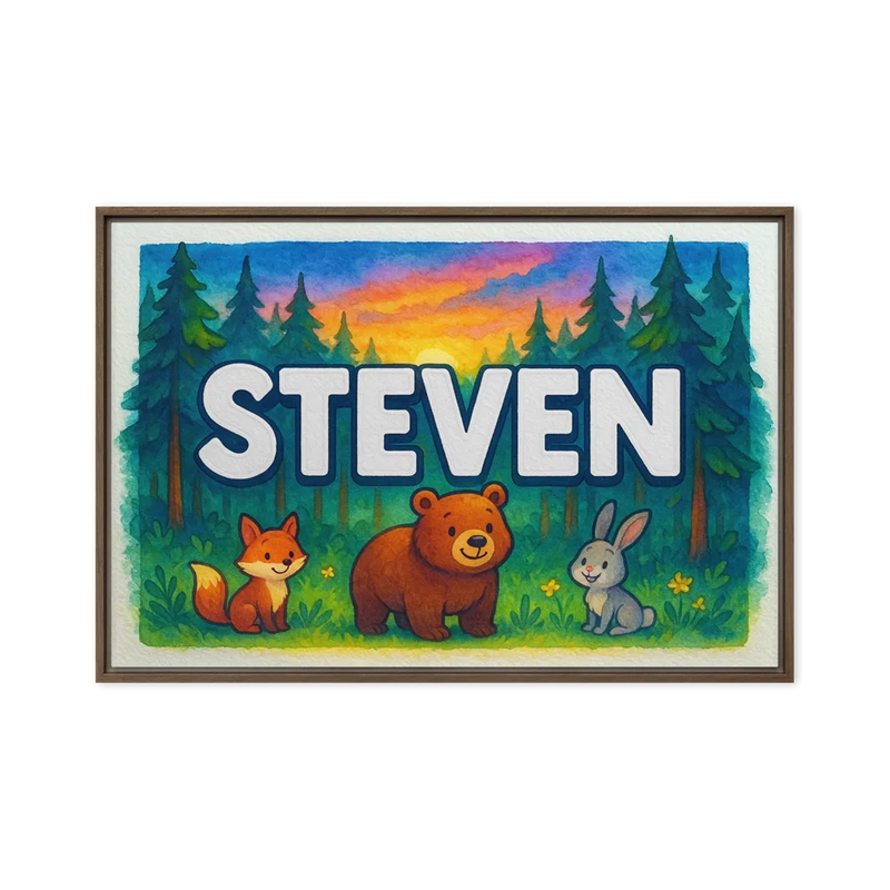 Steven Name Art - Forest Friends personalized wall print for kids