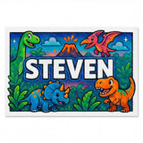 Steven Name Art - Dinosaur Adventure personalized wall print for kids
