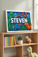 Steven Name Art - Dinosaur Adventure personalized wall print for kids