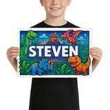 Steven Name Art - Dinosaur Adventure personalized wall print for kids
