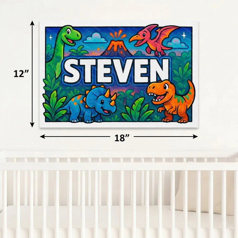 Steven Name Art - Dinosaur Adventure personalized wall print for kids