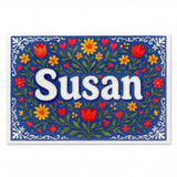 Susan Name Art - Floral Farmhouse personalized wall print for kids