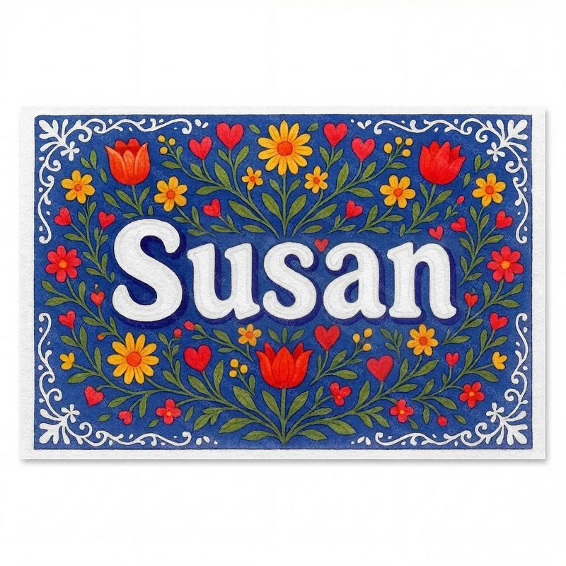 Susan Name Art - Floral Farmhouse personalized wall print for kids