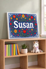 Susan Name Art - Floral Farmhouse personalized wall print for kids