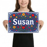 Susan Name Art - Floral Farmhouse personalized wall print for kids