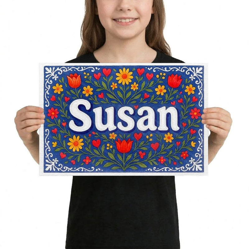 Susan Name Art - Floral Farmhouse personalized wall print for kids