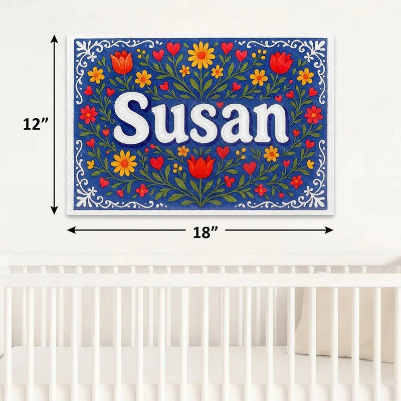 Susan Name Art - Floral Farmhouse personalized wall print for kids