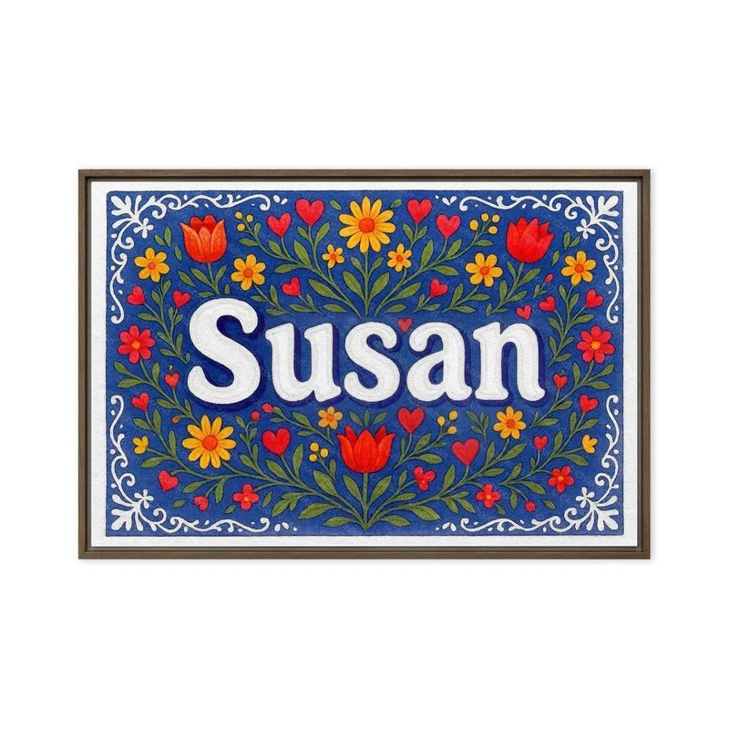 Susan Name Art - Floral Farmhouse personalized wall print for kids