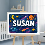 Susan Name Art - Space Explorers personalized wall print for kids