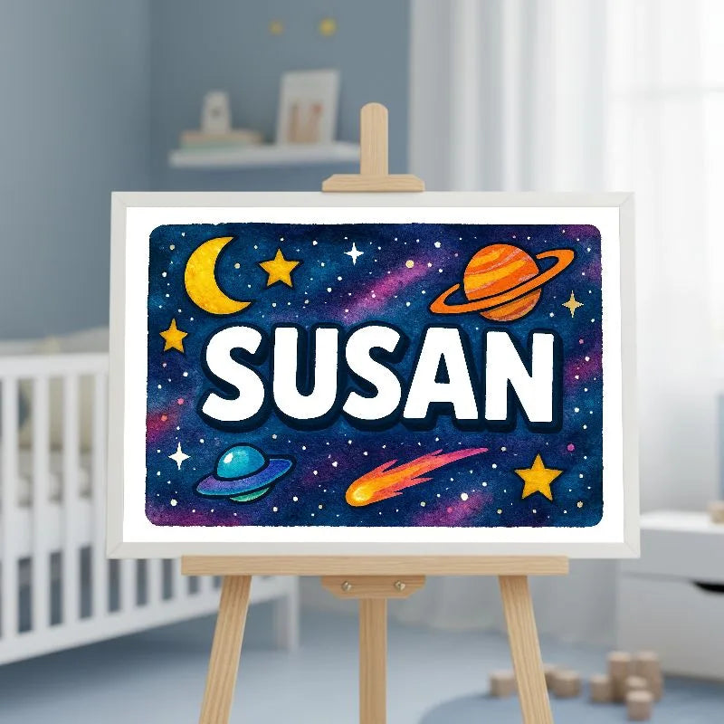 Susan Name Art - Space Explorers personalized wall print for kids