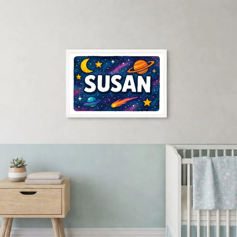 Susan Name Art - Space Explorers personalized wall print for kids