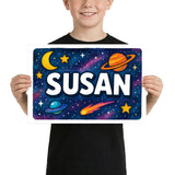 Susan Name Art - Space Explorers personalized wall print for kids