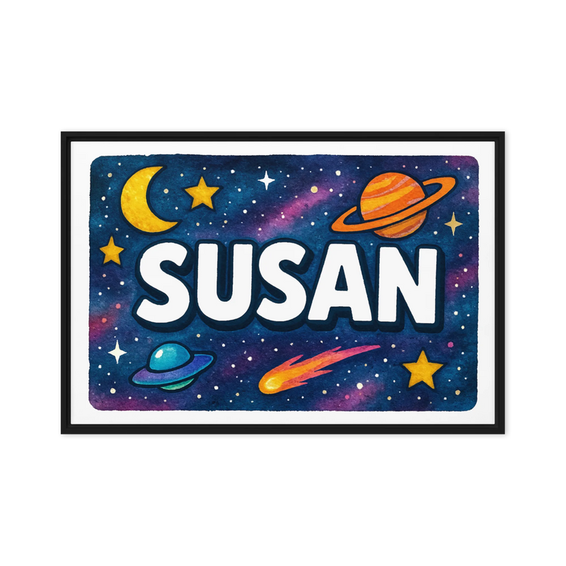 Susan Name Art - Space Explorers personalized wall print for kids