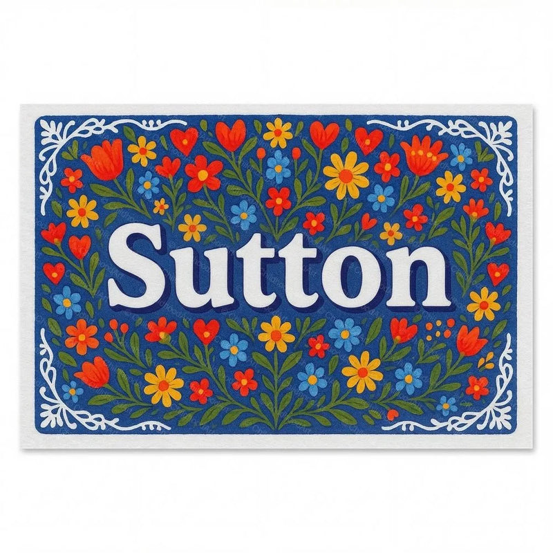 Sutton Name Art - Floral Farmhouse personalized wall print for kids