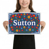 Sutton Name Art - Floral Farmhouse personalized wall print for kids