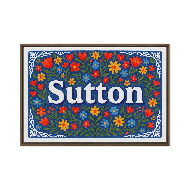 Sutton Name Art - Floral Farmhouse personalized wall print for kids