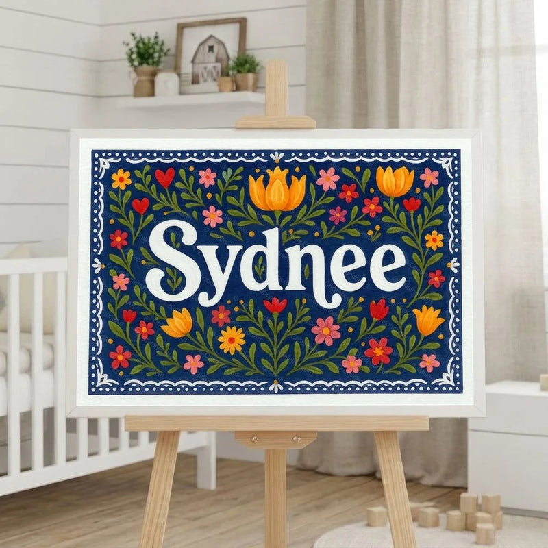 Sydnee Name Art - Floral Farmhouse personalized wall print for kids